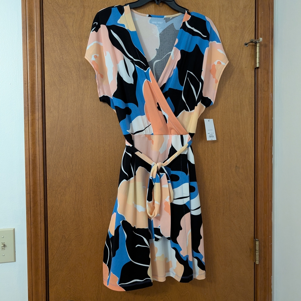 Nine West Black, Blue, and Peach Mini Dress